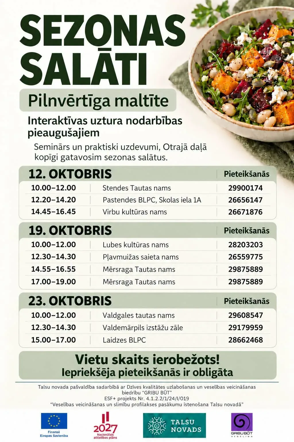 Pilnvērtīgas maltītes meistarklase "Sezonas Salāti"